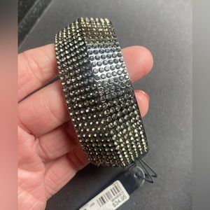 Large cuff bracelet with hinge, hematite style with crystal accents NWT